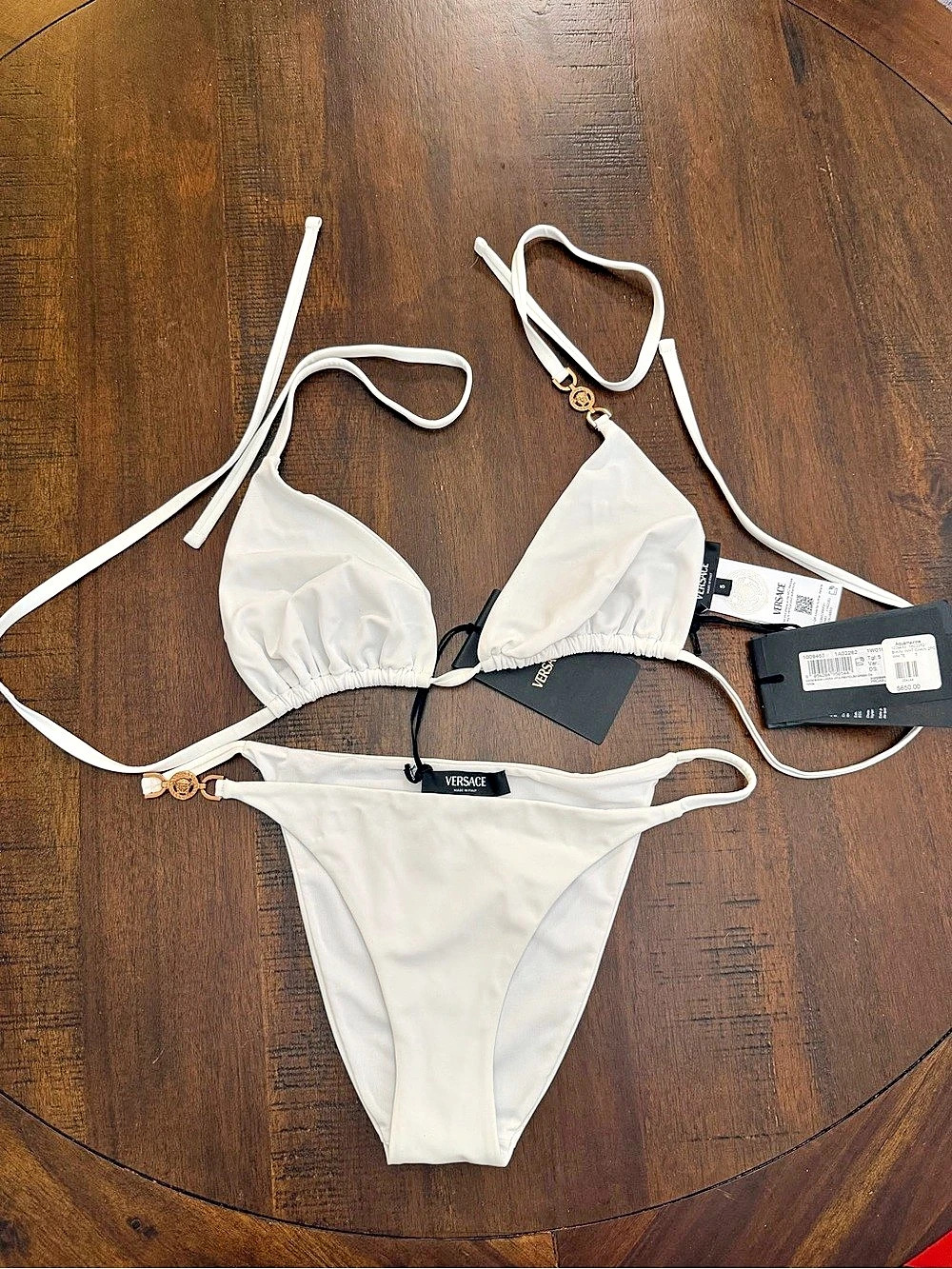 Versace Medusa Hardware Triangle Bikini White Size 2